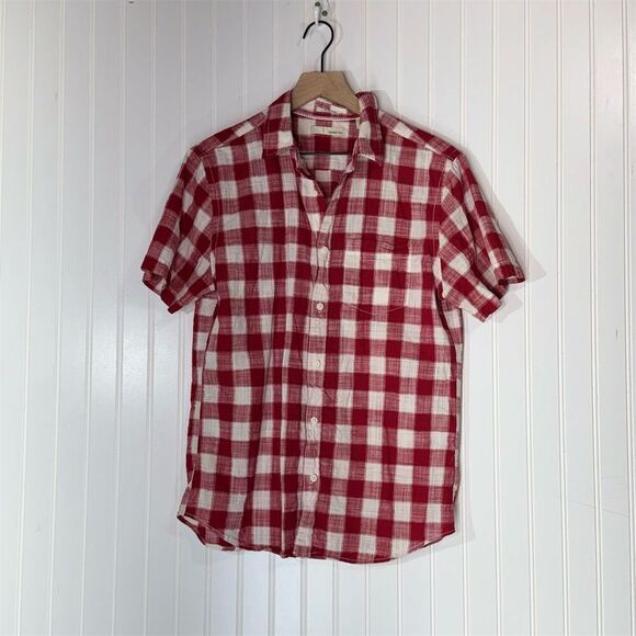 Hawker Rye Men’s M Slim Fit Red White Plaid Button Shirt 100% Cotton Casual - Picture 1 of 9